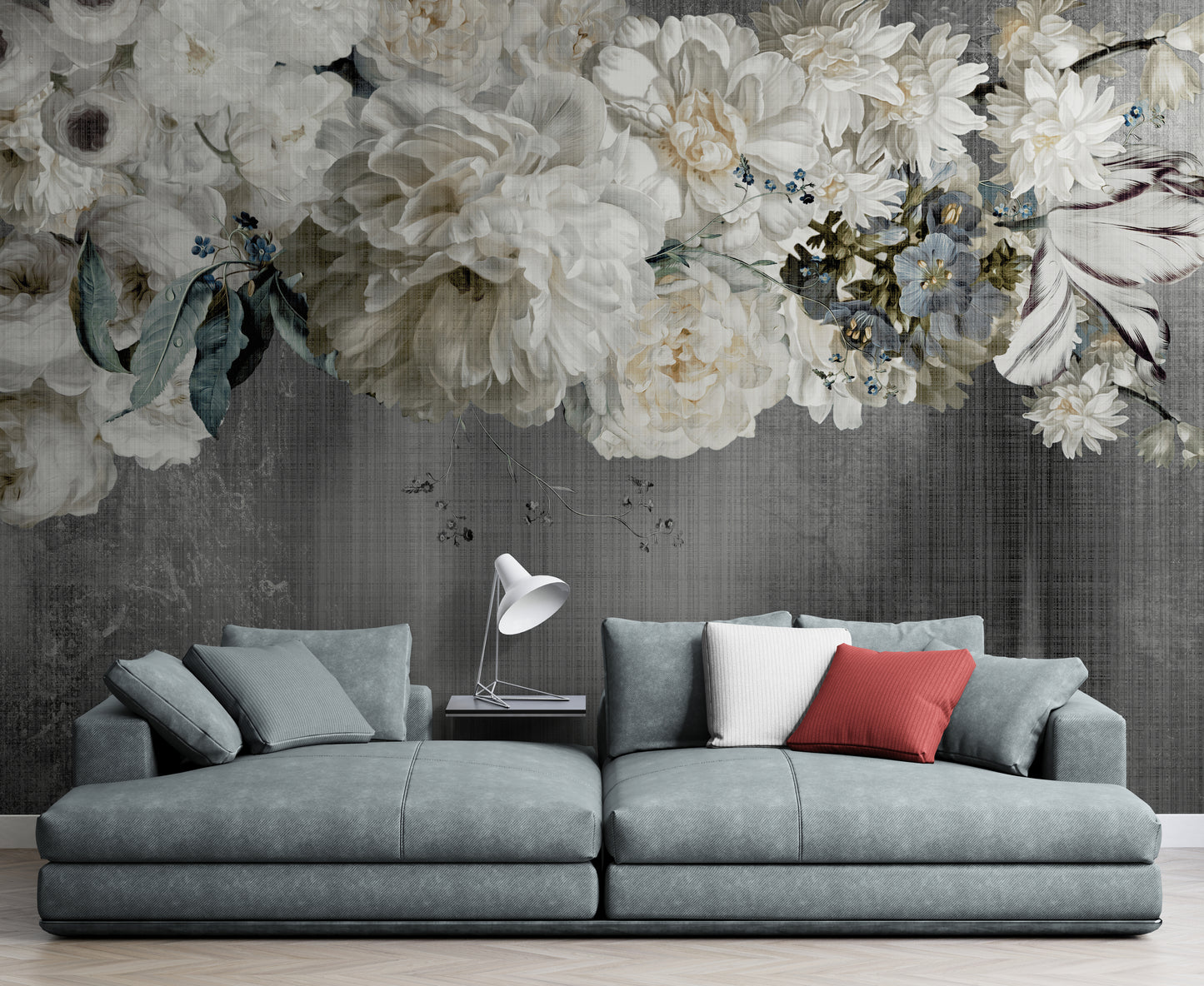 Flowers wall mural, big flowers wallpaper peel and stick, accent above bed wall mural, self adhesive botanical wallpaper mural, bedroom wallpaper