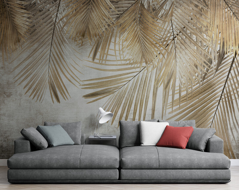 Extra große Tapete mit Bananenblättern, Wandbild mit Blättern, akzentuiertes botanisches Wandbild, Tapete mit getrockneten Blättern fürs Wohnzimmer