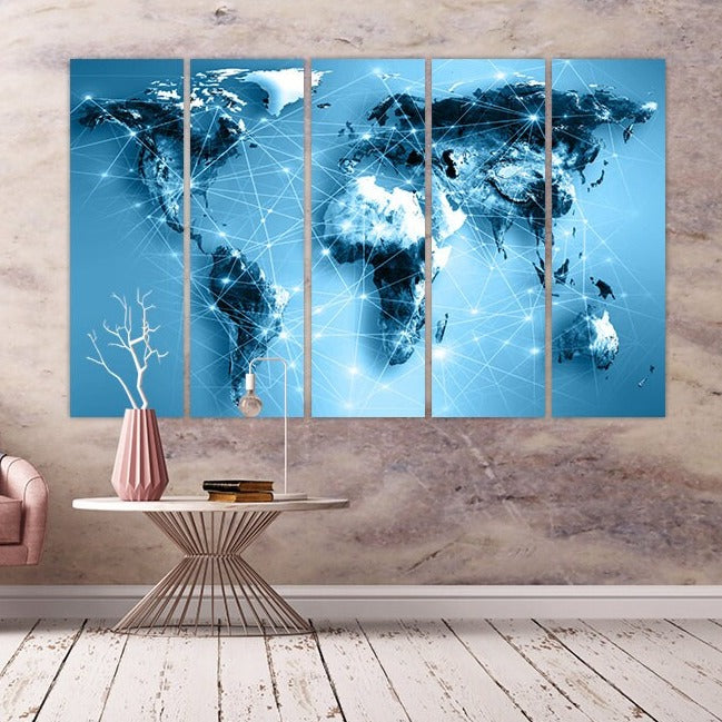 Weltkarte Wandkunst Gemälde auf Leinwand, Weltkarte Leinwand, Wohnwanddekor, Leinwandgemälde, extra große Wandkunst, mehrteilige Wandkunst