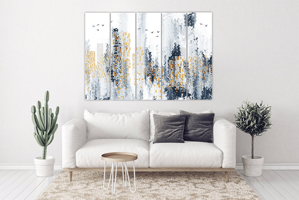 Abstract wall art paintings on canvas, abstract print, extra large wall art, home wall decor, trendy wall art, city wall art multi panel art