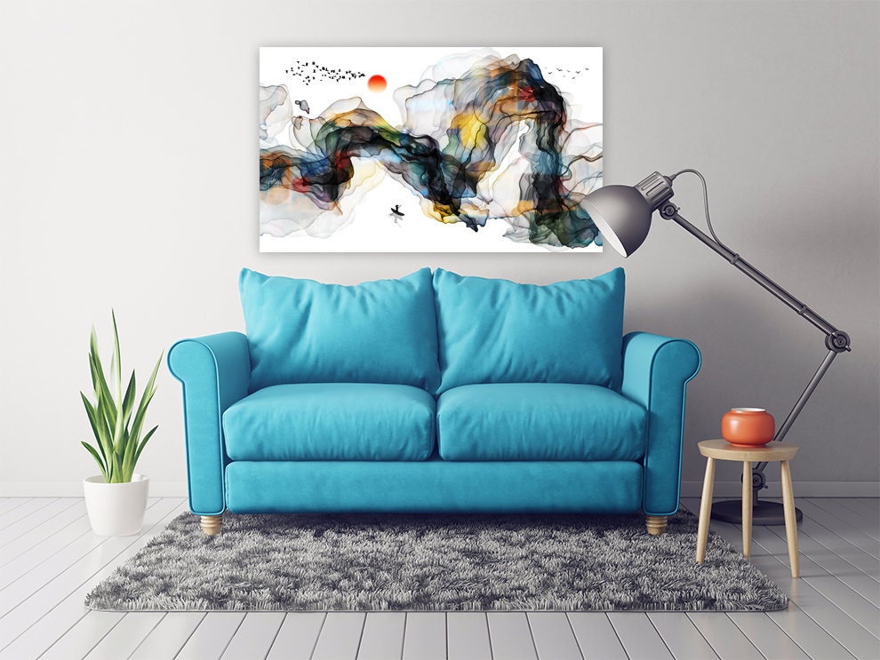 Abstrakte Wandkunst Gemälde auf Leinwand, blaue Welle abstrakte Wohnwanddekoration, Leinwandgemälde, Geschenk zur Wohnungserwärmung, abstrakter Druck