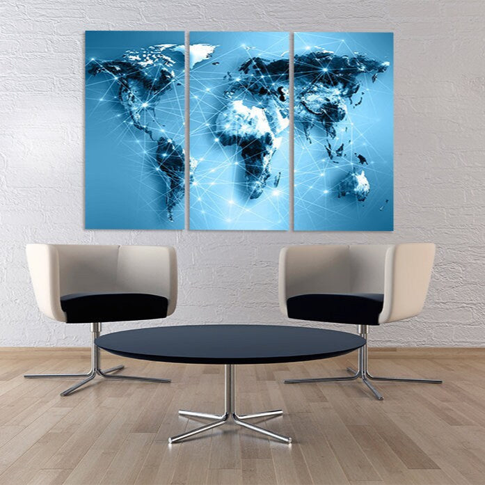 Weltkarte Wandkunst Gemälde auf Leinwand, Weltkarte Leinwand, Wohnwanddekor, Leinwandgemälde, extra große Wandkunst, mehrteilige Wandkunst