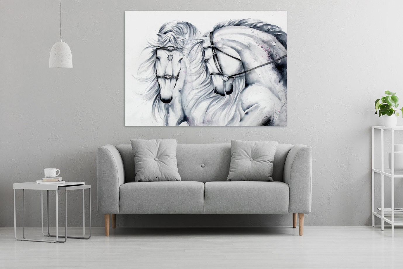 Weißes Pferd Leinwand Pferd Wandkunst Erstaunliche handgezeichnete Pferdegemälde auf Leinwand, Wohnwanddekoration, Leinwandgemälde, druckbare Pferdekunst