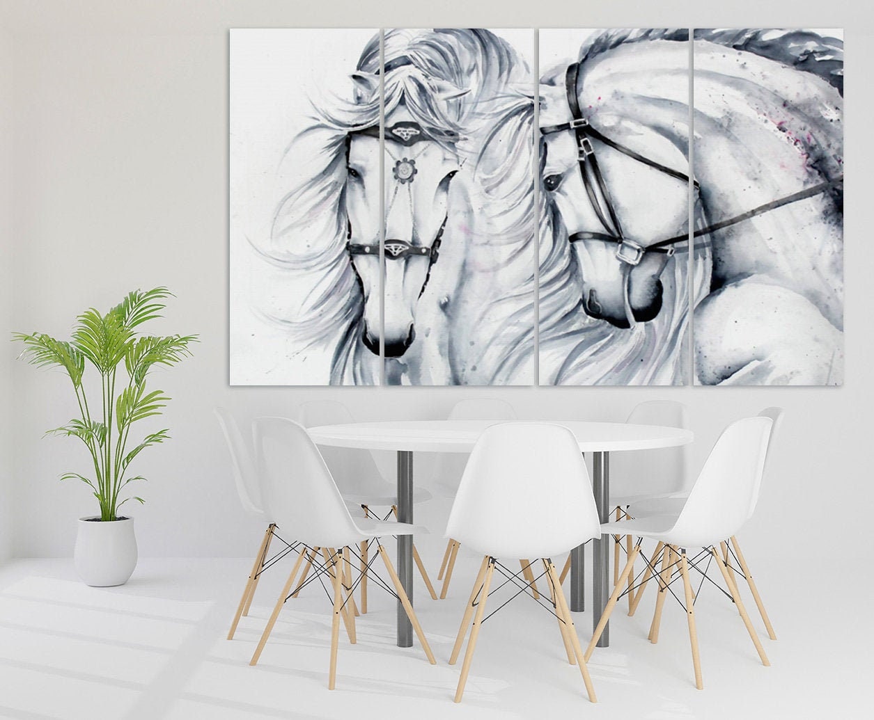 Weißes Pferd Leinwand Pferd Wandkunst Erstaunliche handgezeichnete Pferdegemälde auf Leinwand, Wohnwanddekoration, Leinwandgemälde, druckbare Pferdekunst