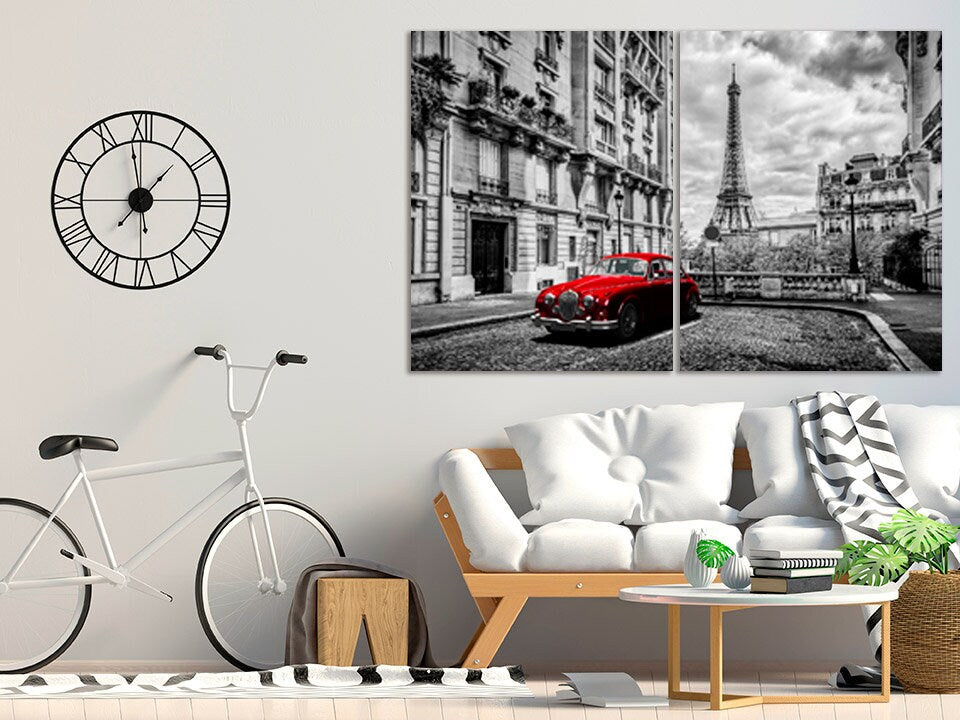 Paris wall art Eiffel tower wall art Vintage car wall art Architecture wall art, canvas painting, black and white art travel wall decor