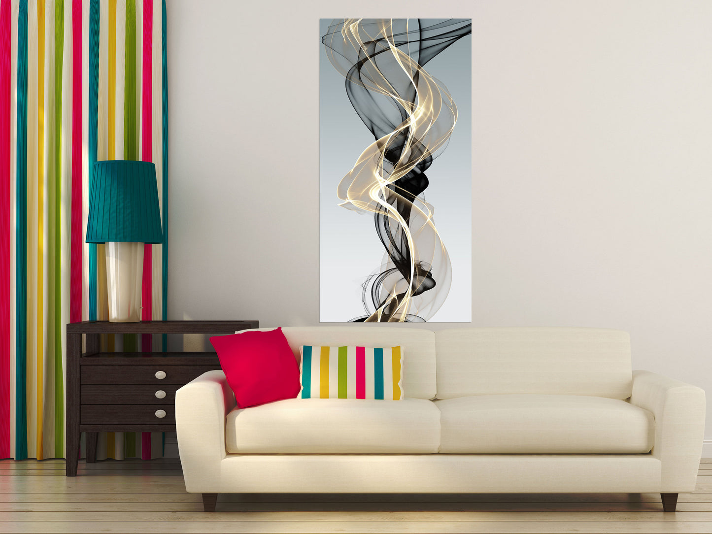 Abstraktes Wandkunstbild auf Leinwand im Goldrahmen, vertikales Gemälde in Schwarz und Gold, großer schwebender Rahmen, Wandkunst fürs Schlafzimmer, extra großer Wandkunstdruck