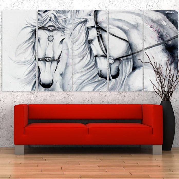 Weißes Pferd Leinwand Pferd Wandkunst Erstaunliche handgezeichnete Pferdegemälde auf Leinwand, Wohnwanddekoration, Leinwandgemälde, druckbare Pferdekunst