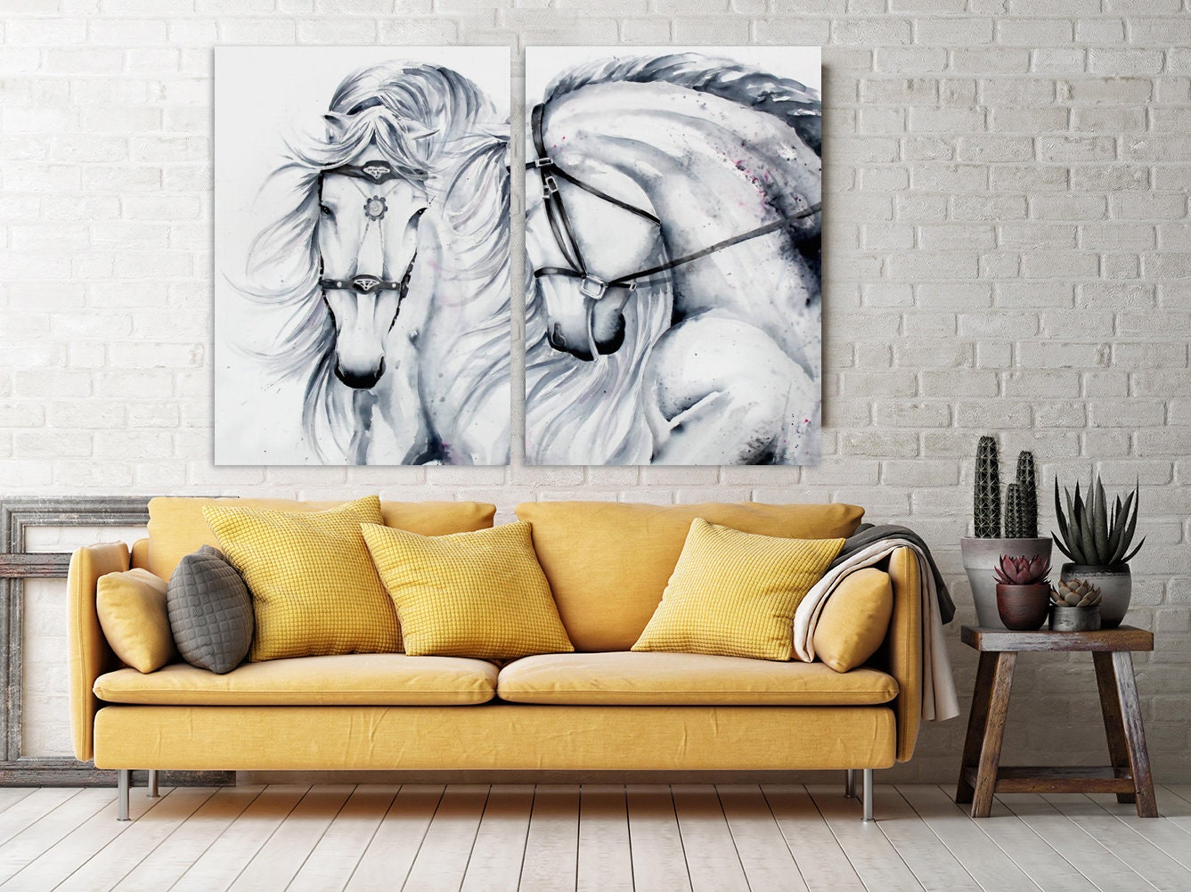 Weißes Pferd Leinwand Pferd Wandkunst Erstaunliche handgezeichnete Pferdegemälde auf Leinwand, Wohnwanddekoration, Leinwandgemälde, druckbare Pferdekunst