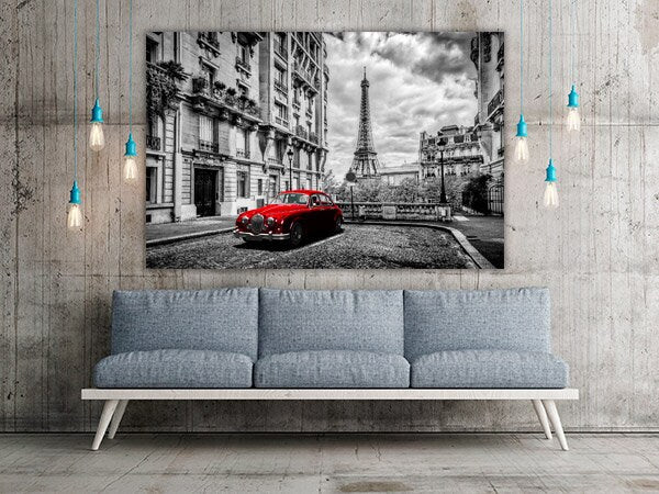 Paris wall art Eiffel tower wall art Vintage car wall art Architecture wall art, canvas painting, black and white art travel wall decor