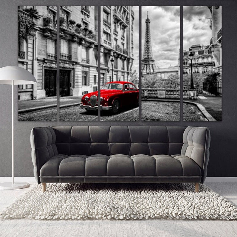 Paris wall art Eiffel tower wall art Vintage car wall art Architecture wall art, canvas painting, black and white art travel wall decor