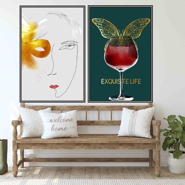 Küchenwanddekoration 2er-Set Drucke Home Wanddekoration Küchengeschenk Küchenwandkunst Abstrakte Malerei Abstrakte Leinwand