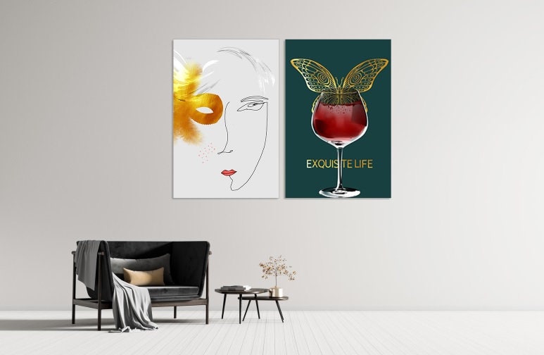 Küchenwanddekoration 2er-Set Drucke Home Wanddekoration Küchengeschenk Küchenwandkunst Abstrakte Malerei Abstrakte Leinwand