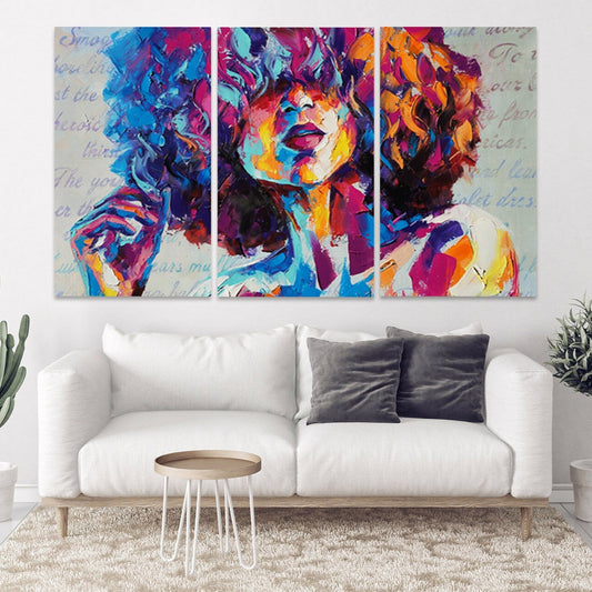 Trendy Schwarze Afrofrau Afroamerikanerin helle Wandkunst Multi Panel extra großes Leinwandbild