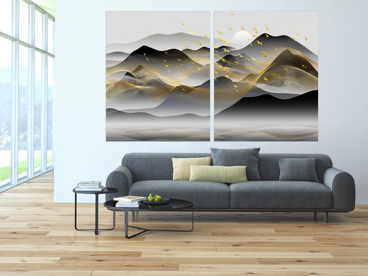 Gerahmte Wandkunst Berge Rauchige Berge Wandkunst Home Wanddekoration Felsen und Berge Home Wanddekoration 3-teilige Leinwand