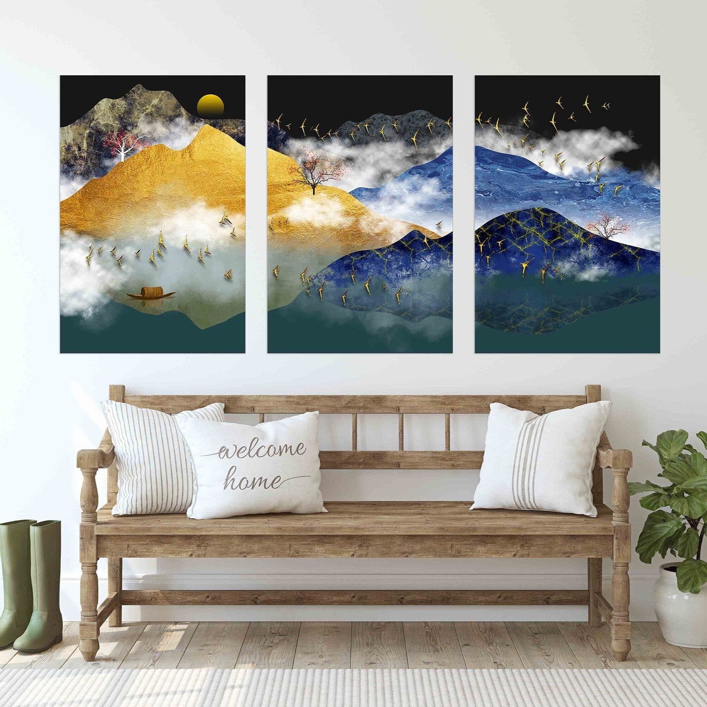 Berge rufen Buntglas Berge Rauchberge Wandkunst 3-teilige Leinwand Felsen und Berge Leinwandgemälde Home Wanddekoration