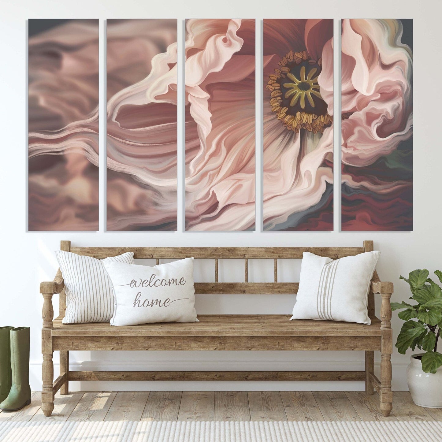 Wandkunst Boho Blumen Leinwandgemälde Pastell Wandkunst Wanddekoration Boho Multi Panel Wandkunst botanische Gemälde Abstrakte Blumenkunst rosa