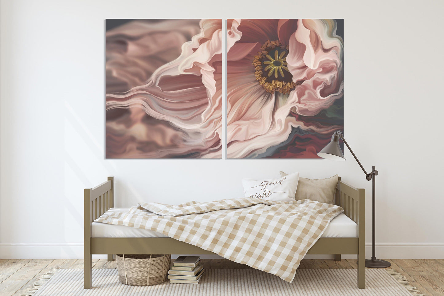 Wandkunst Boho Blumen Leinwandgemälde Pastell Wandkunst Wanddekoration Boho Multi Panel Wandkunst botanische Gemälde Abstrakte Blumenkunst rosa
