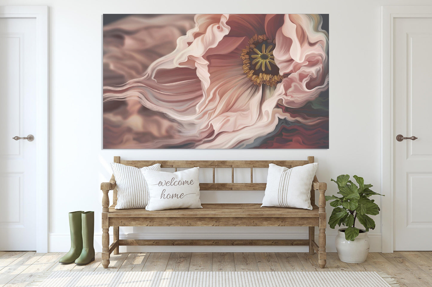 Wandkunst Boho Blumen Leinwandgemälde Pastell Wandkunst Wanddekoration Boho Multi Panel Wandkunst botanische Gemälde Abstrakte Blumenkunst rosa