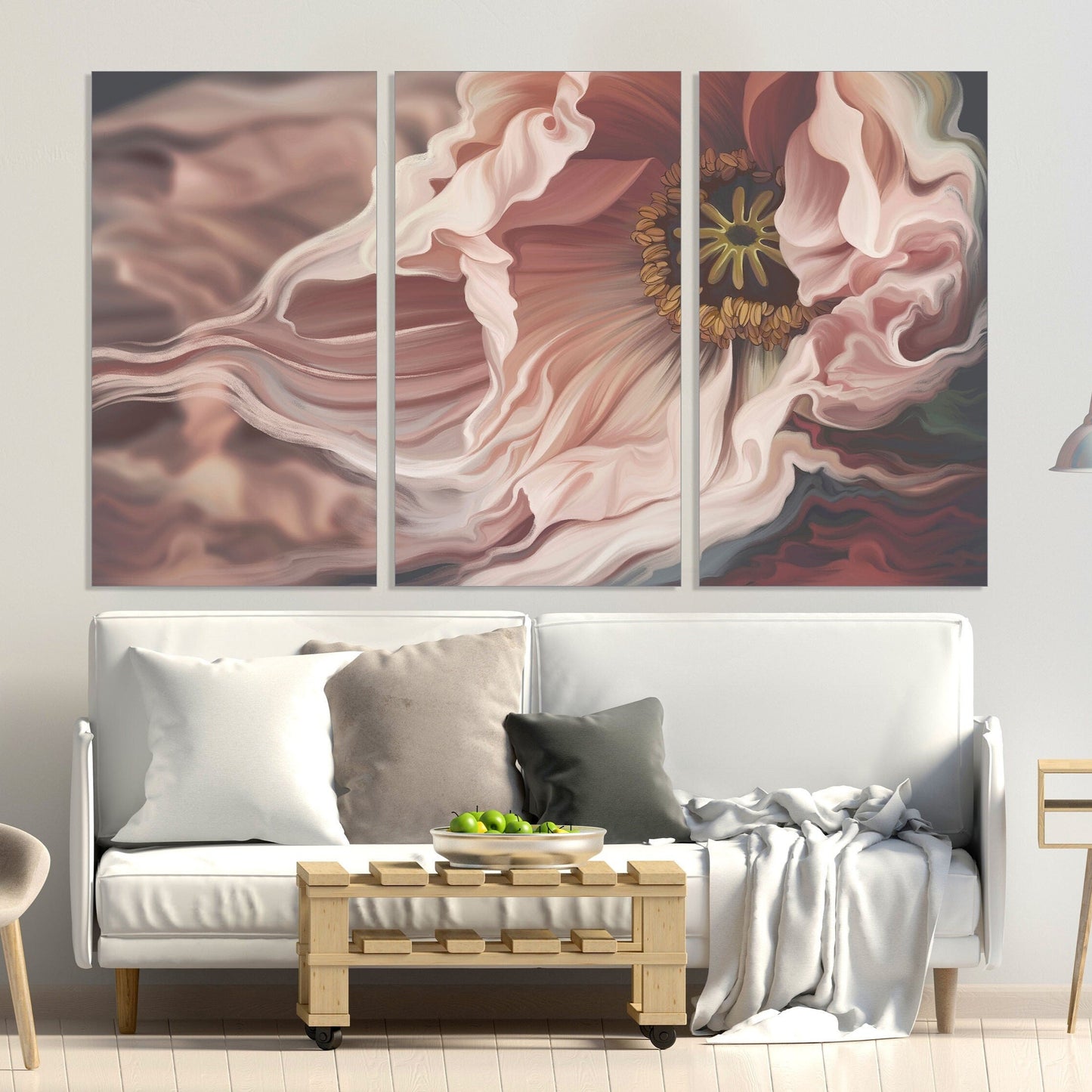 Wandkunst Boho Blumen Leinwandgemälde Pastell Wandkunst Wanddekoration Boho Multi Panel Wandkunst botanische Gemälde Abstrakte Blumenkunst rosa