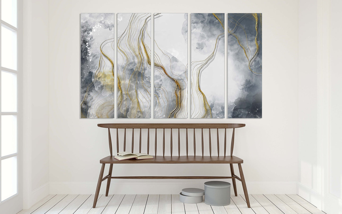 Abstrakte Wandkunst auf Leinwand. Gold- und Schwarz-Wandkunst, horizontale Wandkunst zur Wohndekoration. Abstrakter Kunstdruck. Extra große Wandkunst. Mehrteilige Wandkunst.