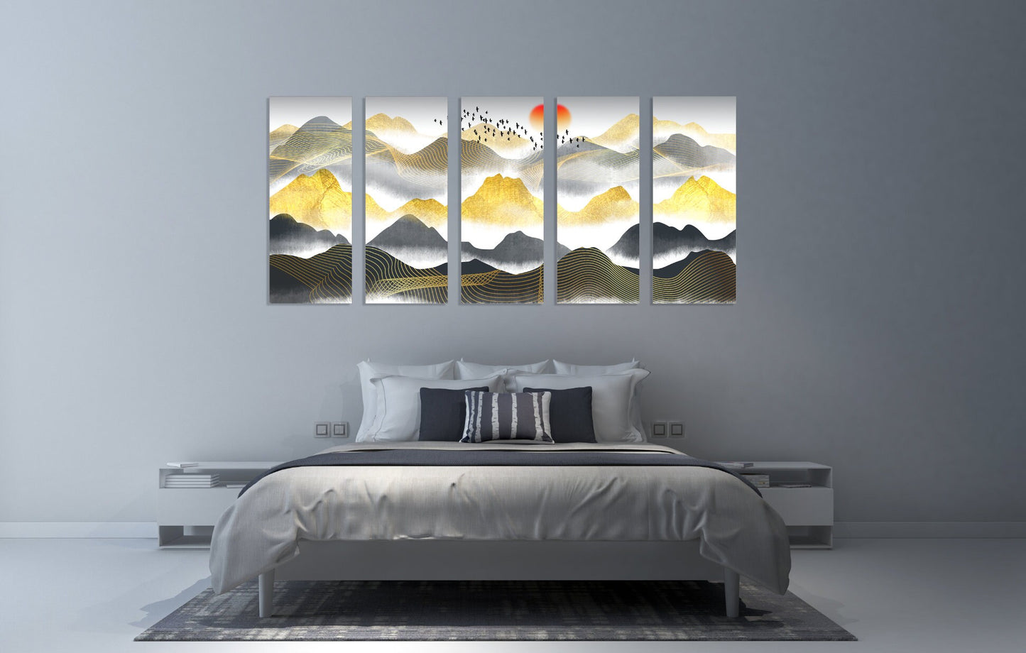 Great smoky mountains wall art Abstract canvas painting Bedroom 3 prints mountains Abstract art print Multi panel canvas wall art