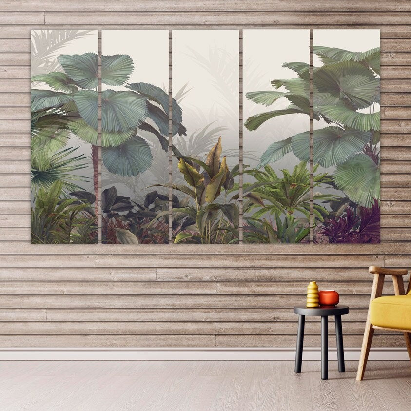 Tropische Blätter Wandkunst Leinwandbild, tropische Wanddekoration, tropisches Poster, florale Leinwand Wandkunst, extra große Wandkunst