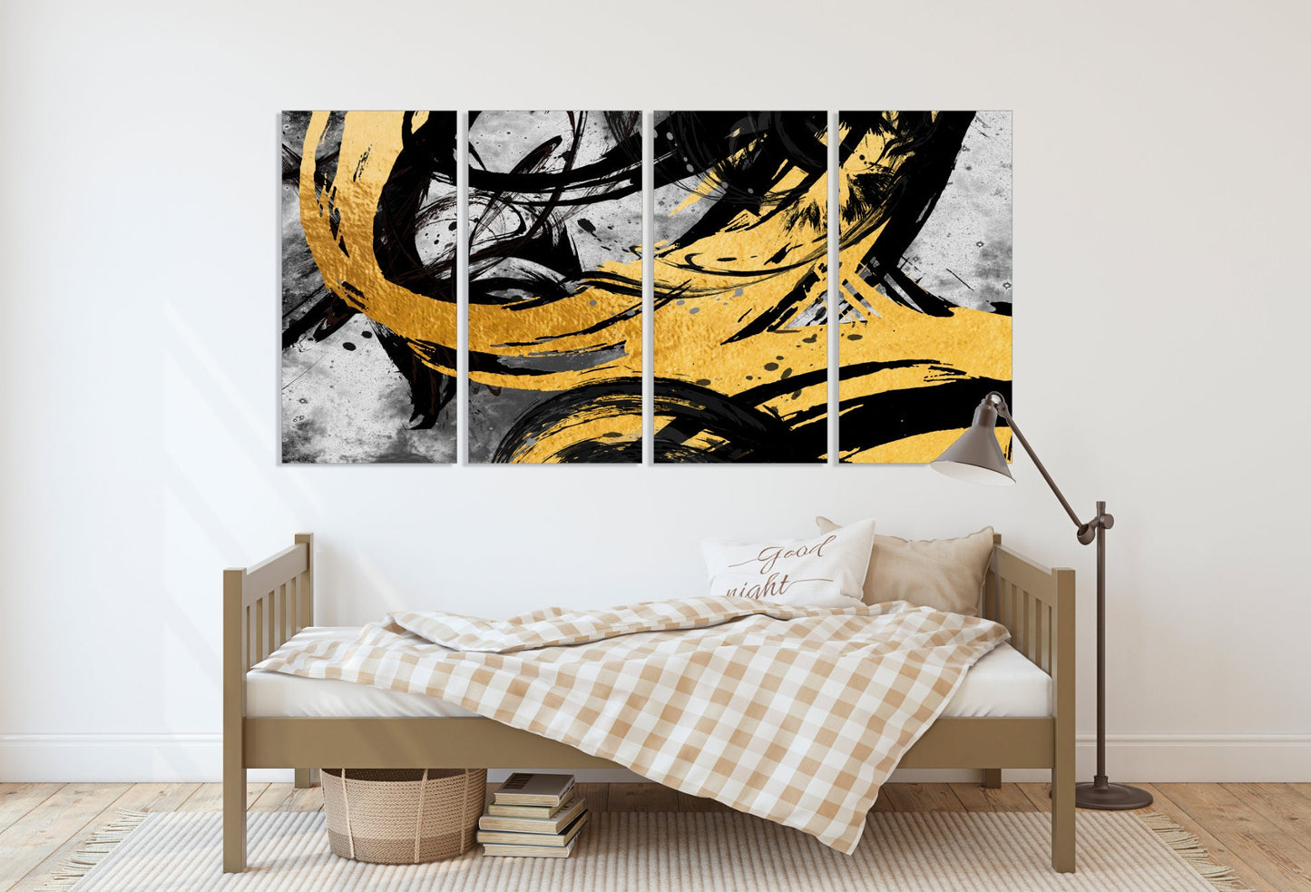 Übergroße gelbe und schwarze Wandkunst, abstrakte Wandkunst, blaue und goldene Wandkunst, abstraktes Gemälde, extra große Leinwand-Wandkunst