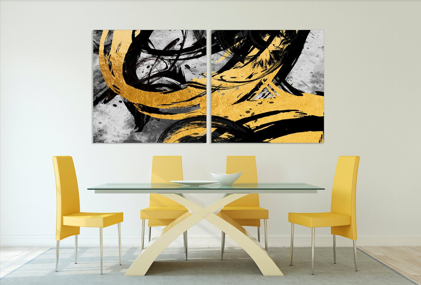 Übergroße gelbe und schwarze Wandkunst, abstrakte Wandkunst, blaue und goldene Wandkunst, abstraktes Gemälde, extra große Leinwand-Wandkunst