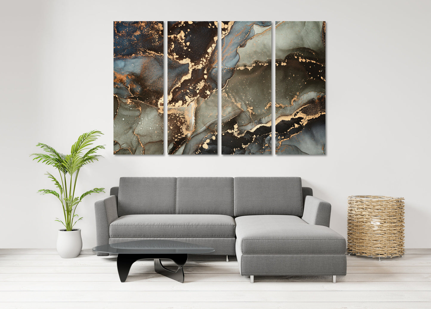 Abstrakte Wandkunst in Gold und Schwarz, Marmor-Wanddekor-Leinwand, abstrakte Gemälde, mehrteilige Wandkunst, Marmor-Leinwand
