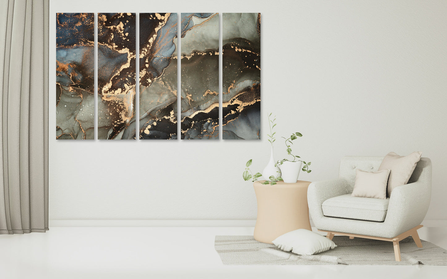 Abstrakte Wandkunst in Gold und Schwarz, Marmor-Wanddekor-Leinwand, abstrakte Gemälde, mehrteilige Wandkunst, Marmor-Leinwand