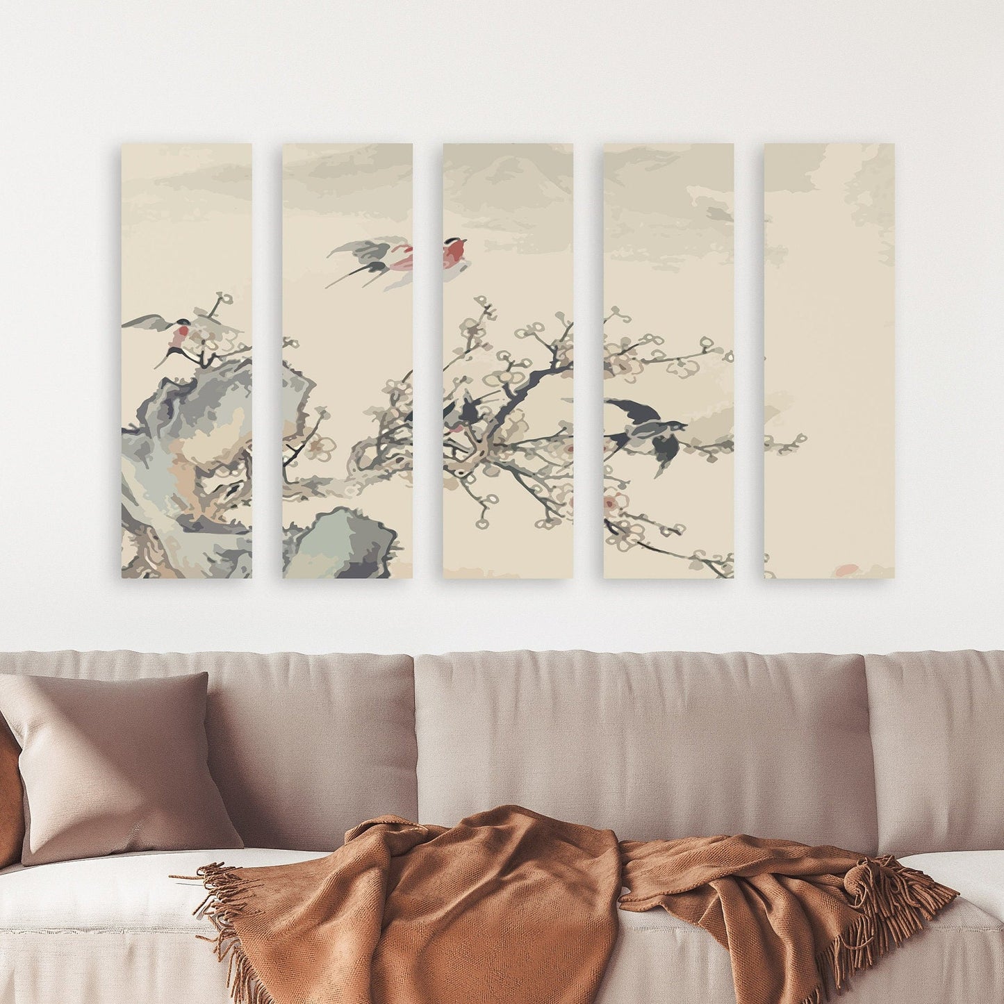 Sakura Bonsai Baum Wandkunst, Sakura Blüten Leinwandgemälde, florale asiatische Wanddekoration japanische Wandkunst Vogeldrucke Wandkunst Geschenk Wohndekor