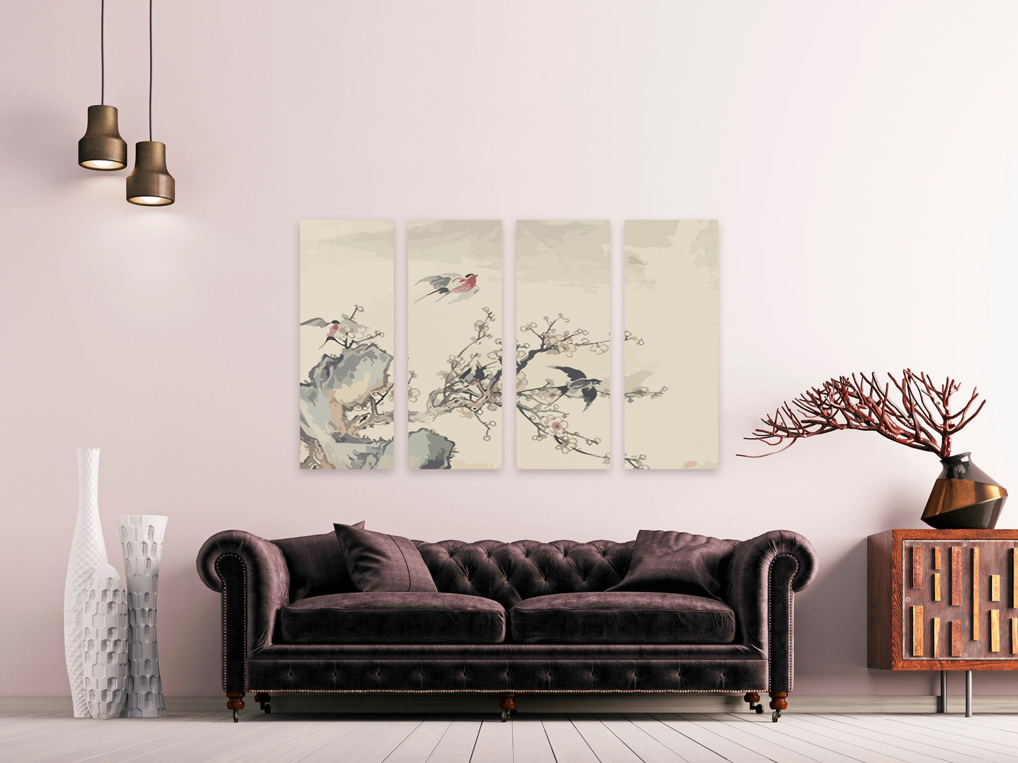 Sakura Bonsai Baum Wandkunst, Sakura Blüten Leinwandgemälde, florale asiatische Wanddekoration japanische Wandkunst Vogeldrucke Wandkunst Geschenk Wohndekor
