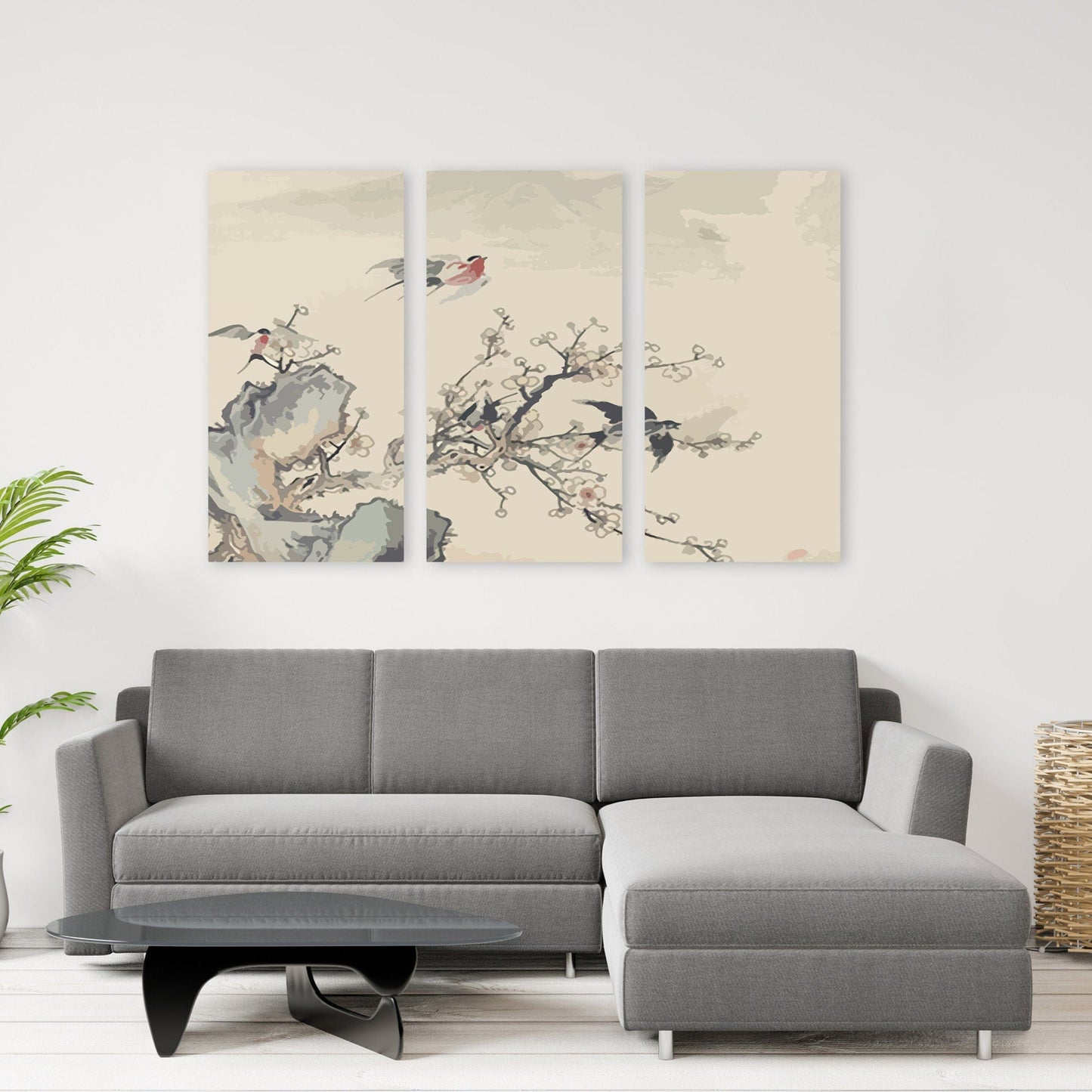 Sakura Bonsai Baum Wandkunst, Sakura Blüten Leinwandgemälde, florale asiatische Wanddekoration japanische Wandkunst Vogeldrucke Wandkunst Geschenk Wohndekor