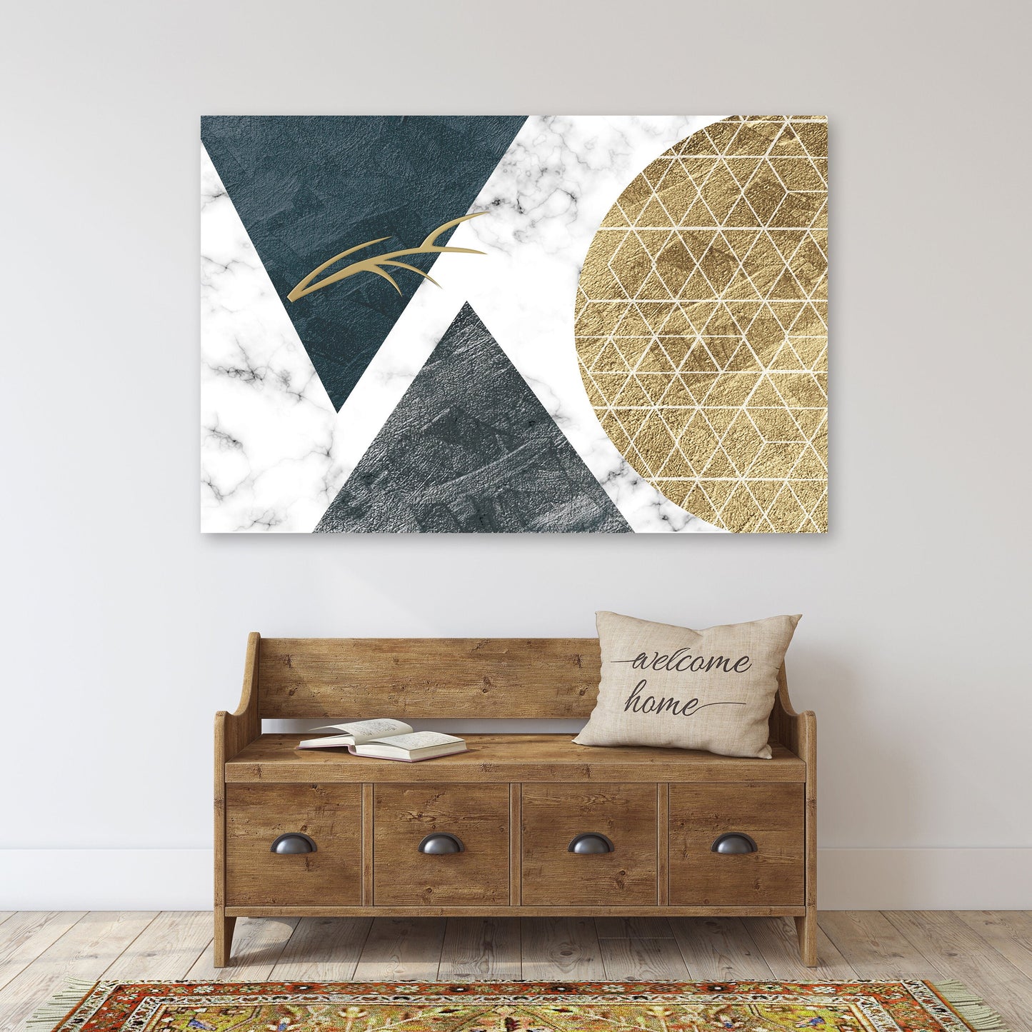 Mehrteilige Wandkunst auf Leinwand in Grau und Gold, geometrische abstrakte Wandkunst zum Ausdrucken, trendiges 3er-Set mit Dreiecken und Kreisen