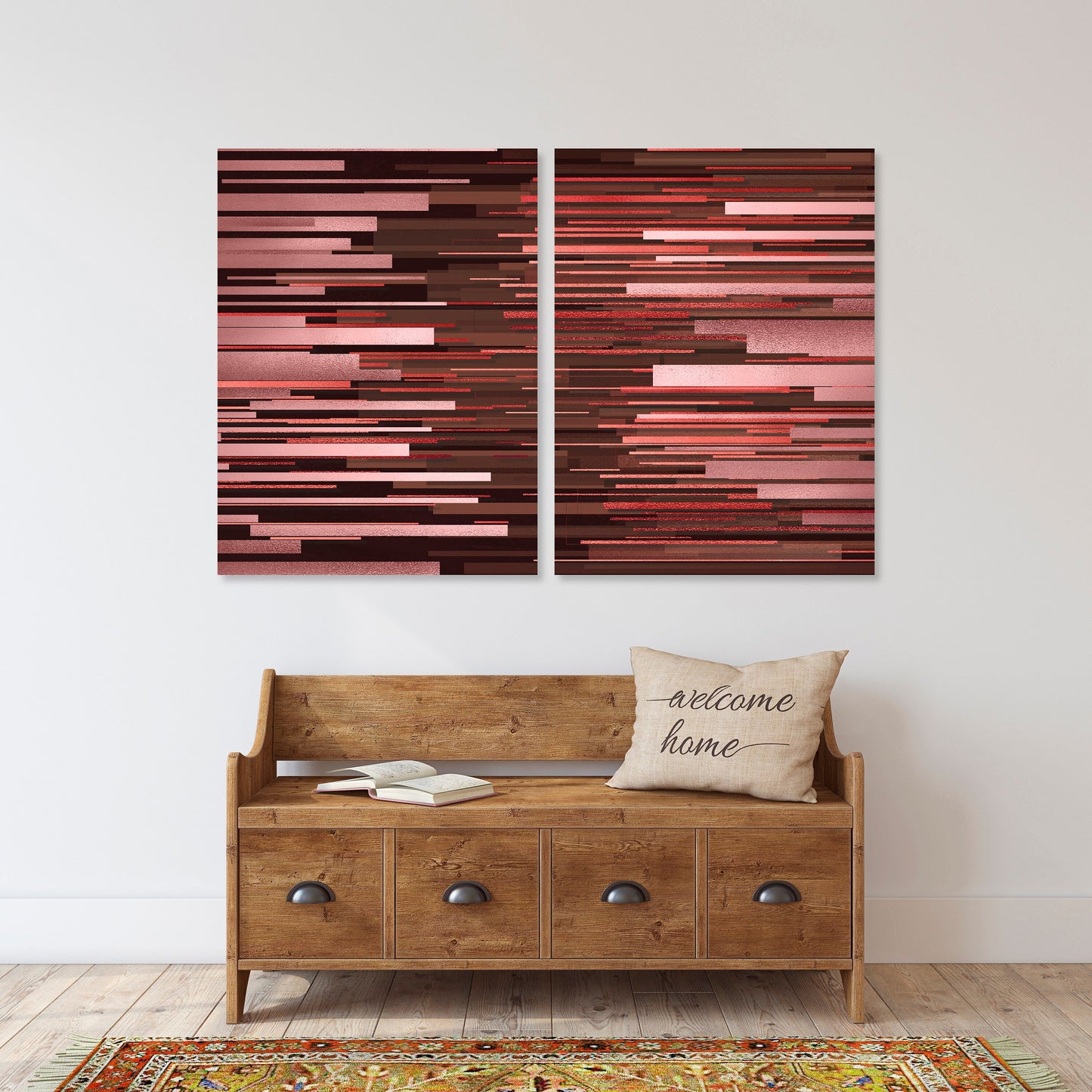 Abstrakte Linie extra großer Druck auf Leinwand, 3er-Set rote Wandkunst, moderne abstrakte Multi-Panel-Wanddekoration für Zuhause, druckbare Wandkunst