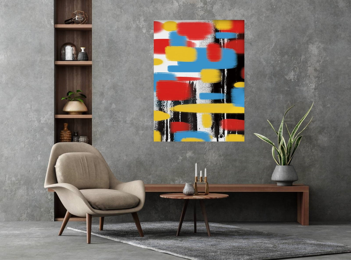 Abstract brush stroke framed canvas wall art, colorful floating frame canvas print, modern multi colored hanging wall decor for living room