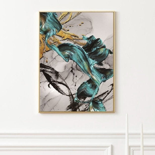 Abstrakte druckbare Wandkunst, weiß-blaues schwebendes Rahmenbild, extra großer moderner Leinwanddruck, zeitgenössisches Schlafzimmer-Wanddekor