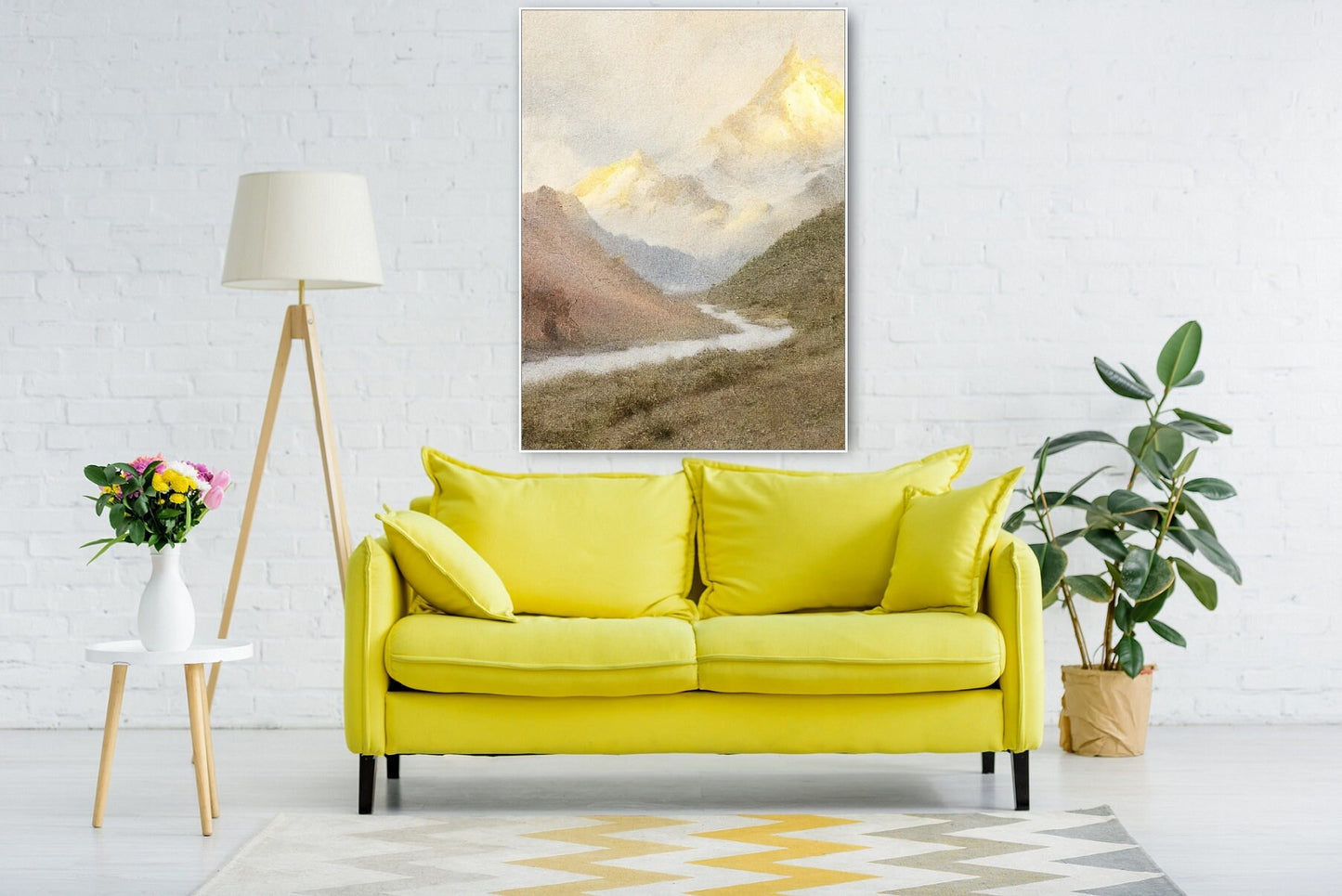 Großes Bergwandbild, Natur-Leinwanddruck im Floater-Rahmen, Wanddekoration mit Landschaftsmotiv, druckbares Kunstwerk fürs Wohnzimmer, trendiges Geschenk