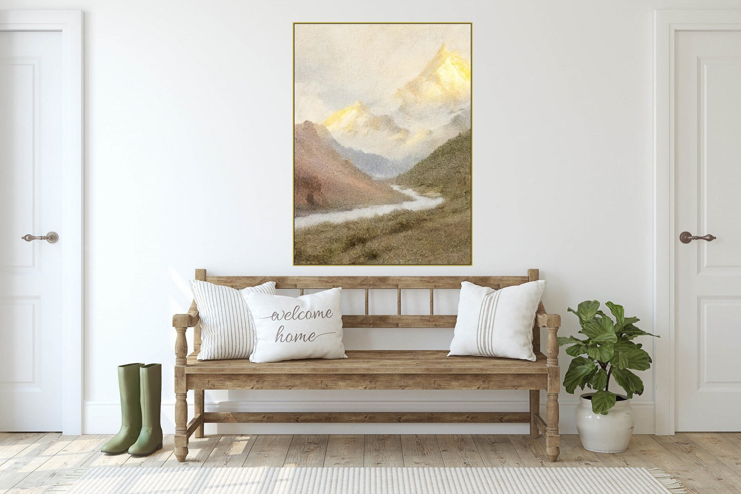 Großes Bergwandbild, Natur-Leinwanddruck im Floater-Rahmen, Wanddekoration mit Landschaftsmotiv, druckbares Kunstwerk fürs Wohnzimmer, trendiges Geschenk