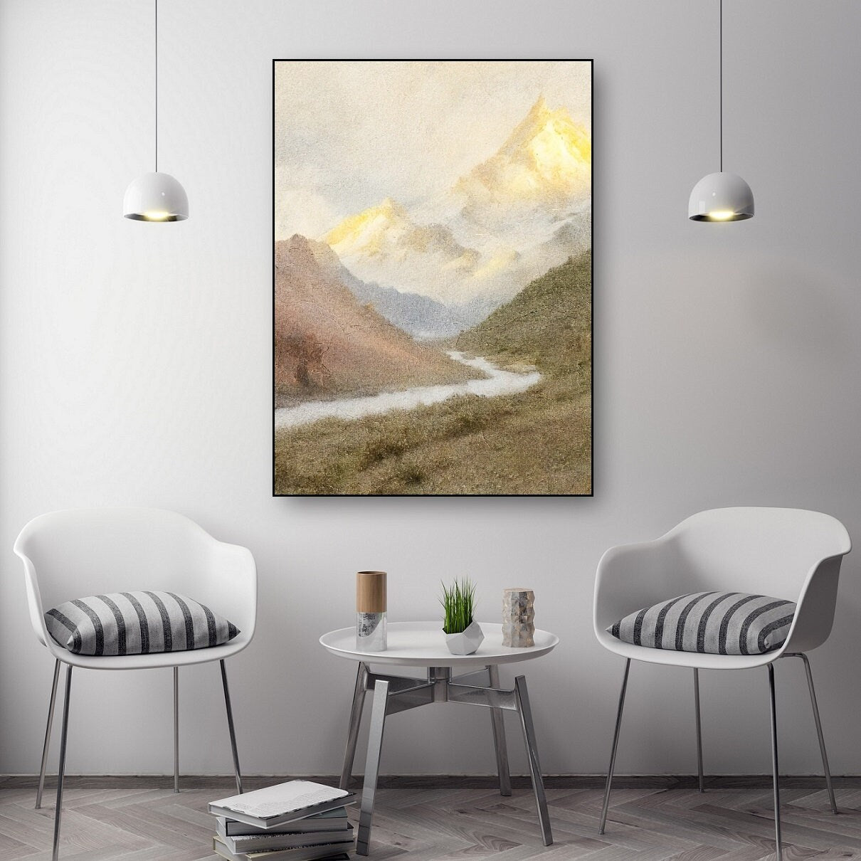 Großes Bergwandbild, Natur-Leinwanddruck im Floater-Rahmen, Wanddekoration mit Landschaftsmotiv, druckbares Kunstwerk fürs Wohnzimmer, trendiges Geschenk