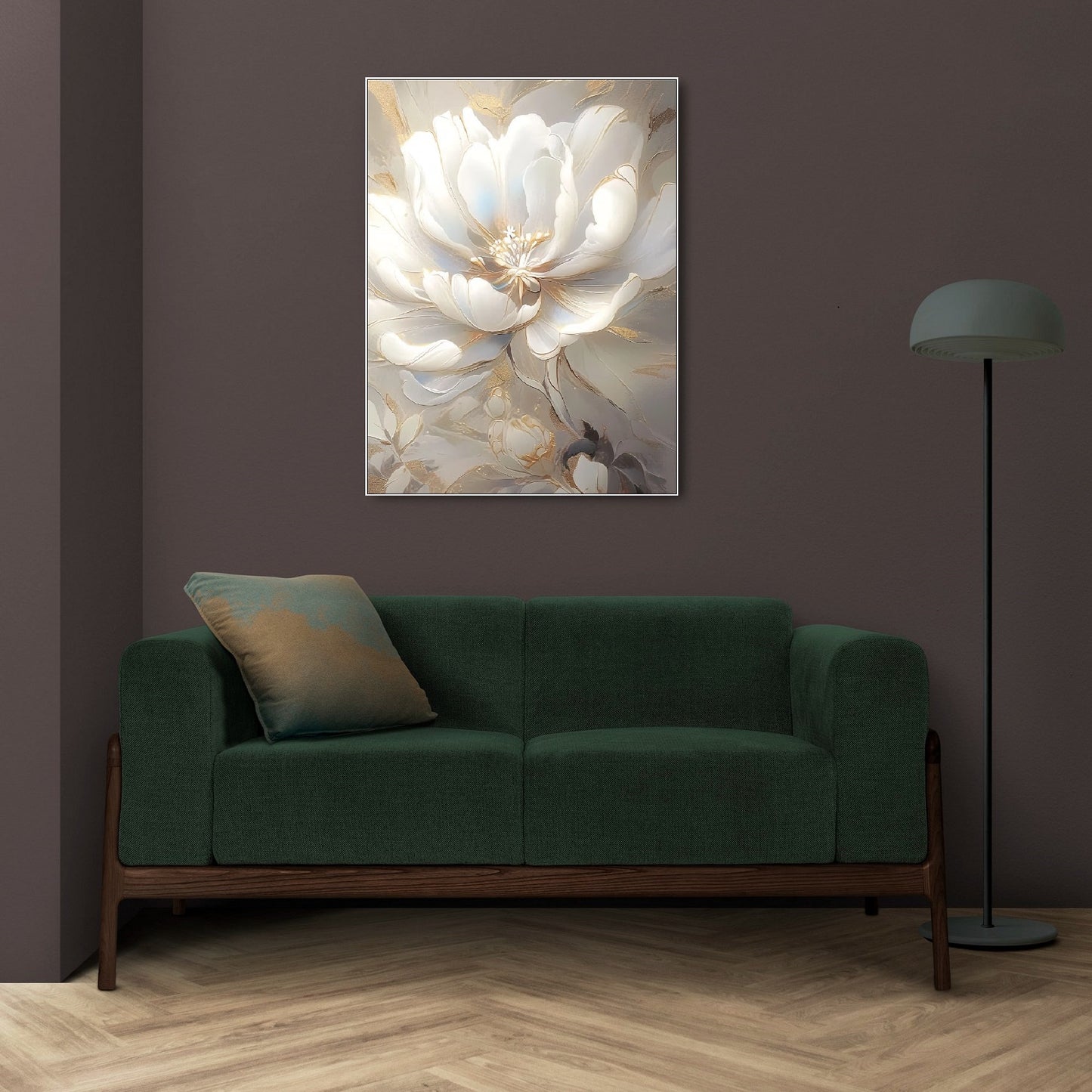 Großes Blumen-Wandbild, großer floraler Leinwanddruck, weißes Wildblumen-Kunstwerk, Ölgemälde-Wandbild im schwebenden Rahmen, botanisches Schlafzimmer-Kunstwerk