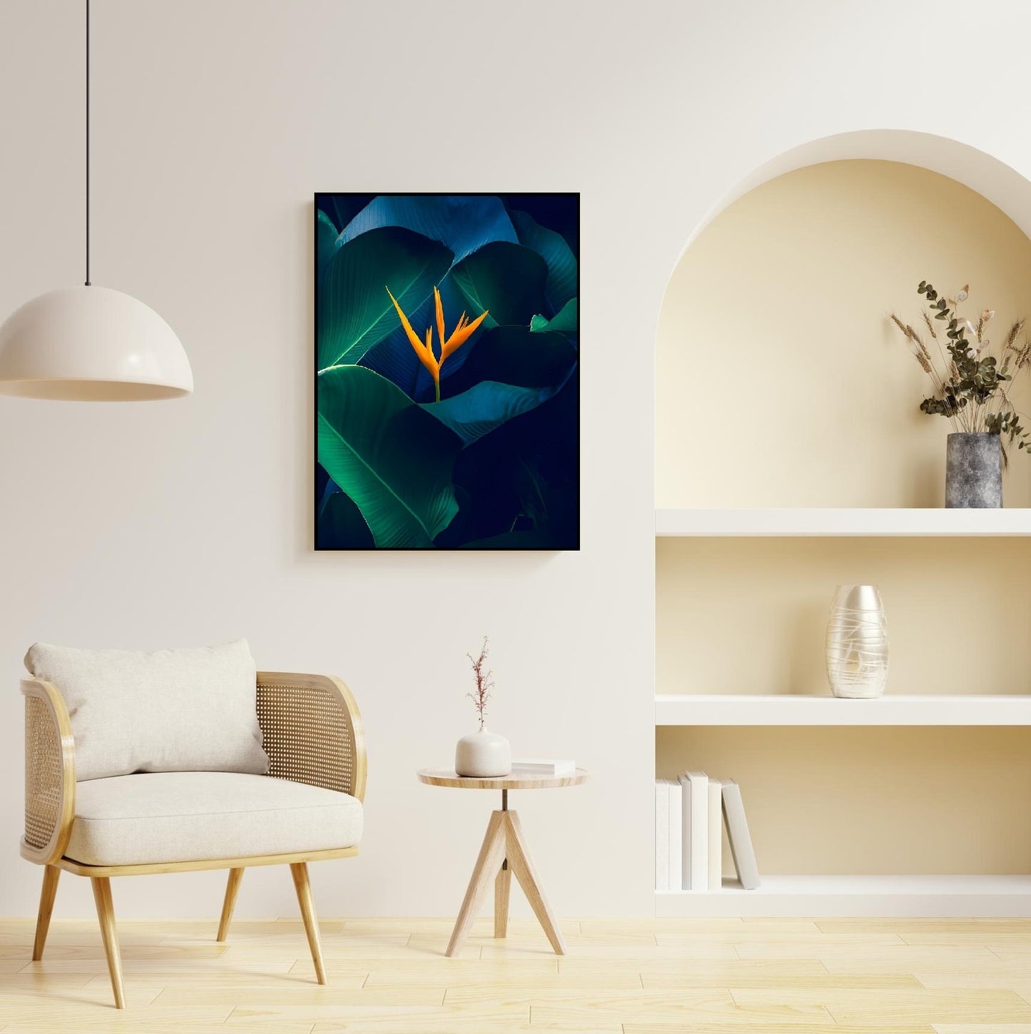 Botanische Wandkunst, großer Leinwanddruck mit Bananenblättern, florales Floater-Rahmen-Kunstwerk, grüne tropische Wandkunst, modernes Wohnzimmer-Kunstwerk