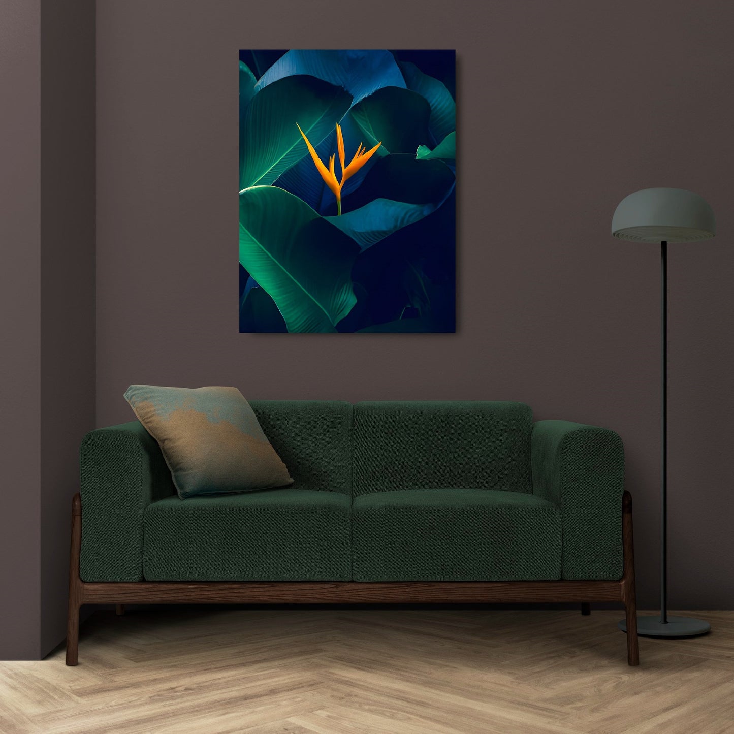 Botanische Wandkunst, großer Leinwanddruck mit Bananenblättern, florales Floater-Rahmen-Kunstwerk, grüne tropische Wandkunst, modernes Wohnzimmer-Kunstwerk