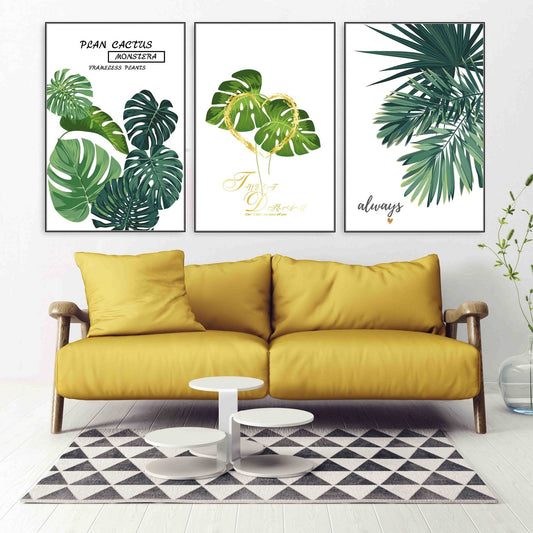 Tropische Wandkunst Gemälde auf Leinwand, Wanddekoration für Zuhause, druckbare Wandkunst 3er-Set, Monstera Kunst benutzerdefinierte Leinwand, botanische Wandkunst