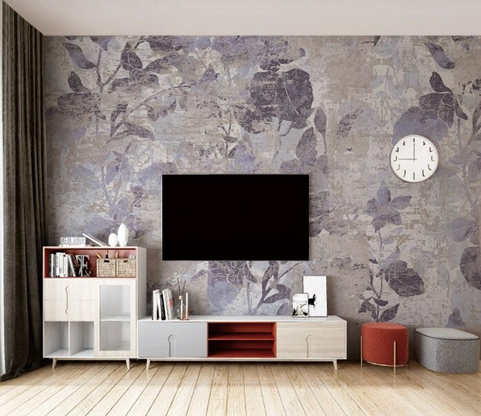 Botanical wall mural, abstract wallpaper, minimalist wall decor, peel and stick wall mural, floral wall mural, bedroom wall decal