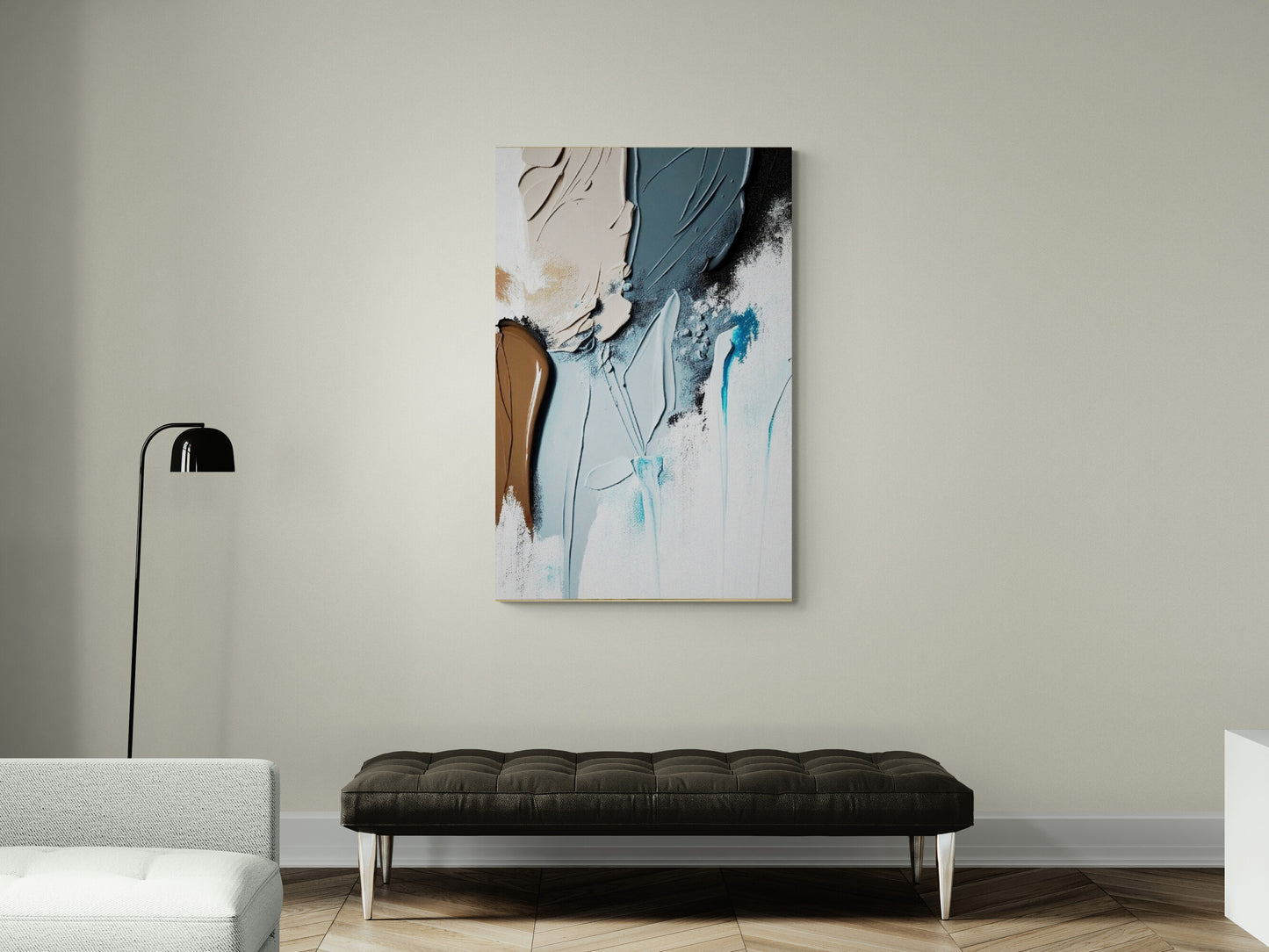 Abstract wall art, modern canvas artwork, framed above bed art print, oil painting effect wall art, printable blue wall art to living room