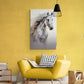 Horse wall art, framed canvas print with animal image, artwork with image of large white horse, vertical art print, gift for horse lovers, living room wall art