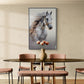 Horse wall art, framed canvas print with animal image, artwork with image of large white horse, vertical art print, gift for horse lovers, living room wall art