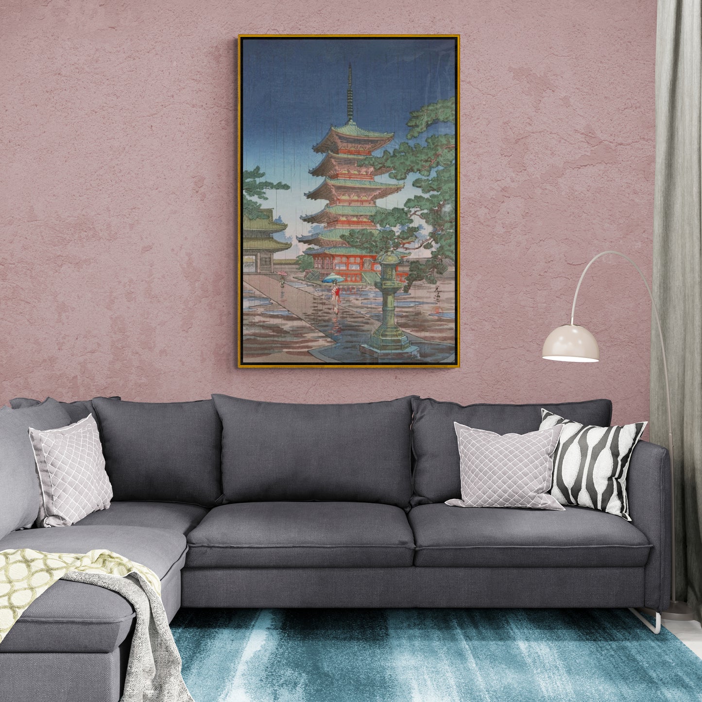 Architecture wall art, chinoiserie canvas print, China monastery artwork, printable artwork for living room, large framed picture