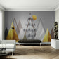 Abstract mountains wall mural, peel and stick wallpaper for kids room, accentual self adhesive wallpaper, grey and gold wall mural